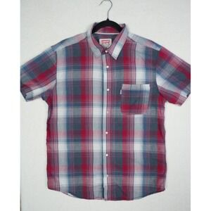 Levi's Shirt Men's Medium Pearl‎ Snap Button Up Blue Red Plaid Short Sleeve